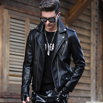 Leather mens tide new spring and summer leisure Korean handsome plus velvet padded leather jacket youth motorcycle leather jacket men