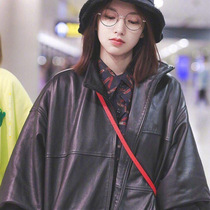 2021 New Rocket Girl Wu Xuanyi Star Same Loose Leather Female Sheepskin Locomotive Thickened Jacket