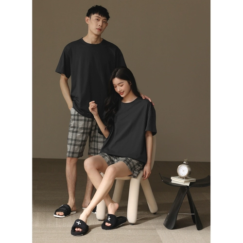 Хлопковая пижама для влюбленных, комплект, 2025 года, круглый воротник