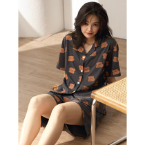 2022 New Sleepwear Womens Summer Pure Cotton Slim Short Sleeve Cute Cartoon Puppy Home Conserved Two Suits