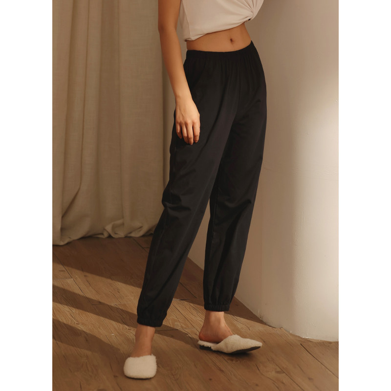 Single Piece Long Pants Sleeping Pants Woman Summer Pure Cotton Slim black Conditioning Pants External Wear Spring Autumn Full Cotton Bouquet Leggings Home Pants