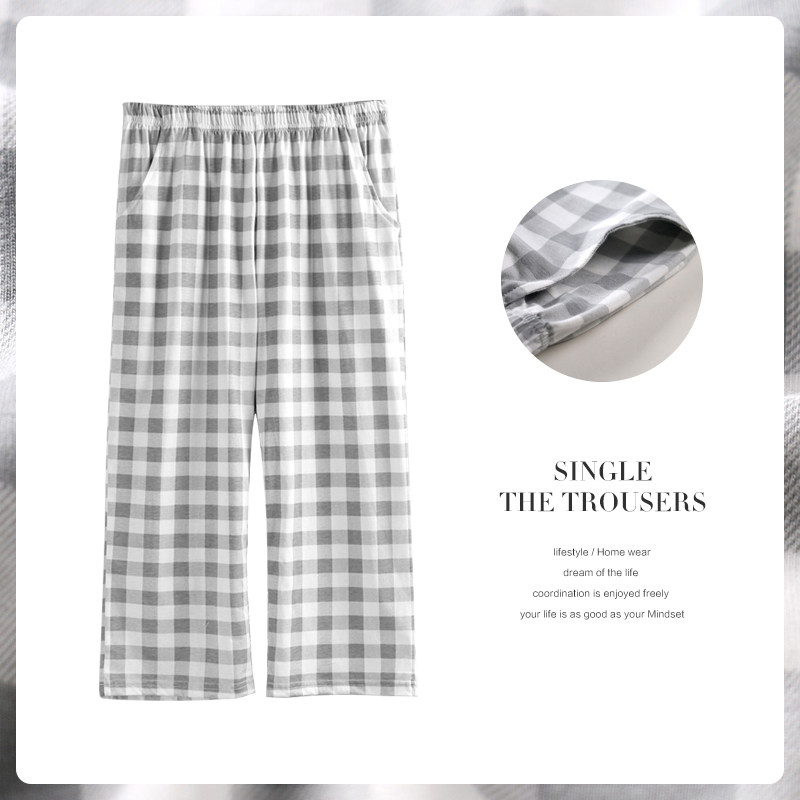Casual Plaid Seven-minute Pants Sleeping Pants Woman Summer Pure Cotton Slim loose large size Full cotton at-home shorts Home Pants Home Pants