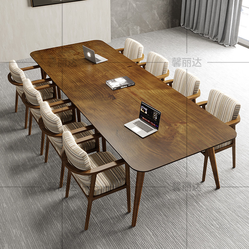 Full-wood meeting table long table minimalist modern woodworking for the office of the Taiwan Affairs Office of the Taiwan Affairs Office Long-strip large table log table and chair combination