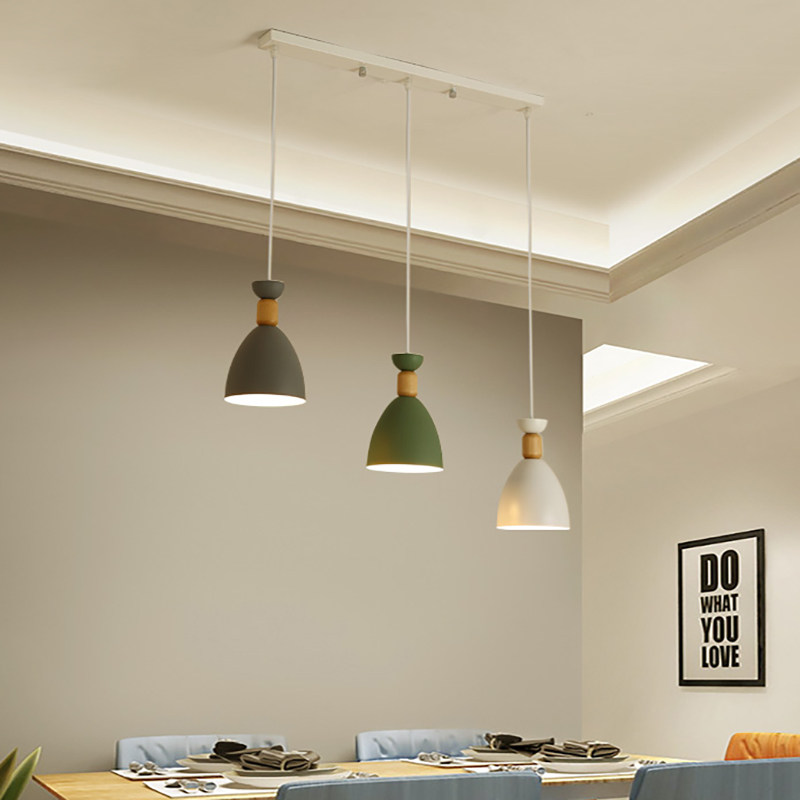 Nordic ins macaron dining room chandelier three-headed simple modern bar creative personality solid wood dining room lamps