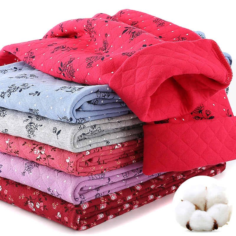 Add fertilizer and increase women's pure cotton quilted high waist loose loose leg warm pants three layers medium thick winter mother's thin cotton pants