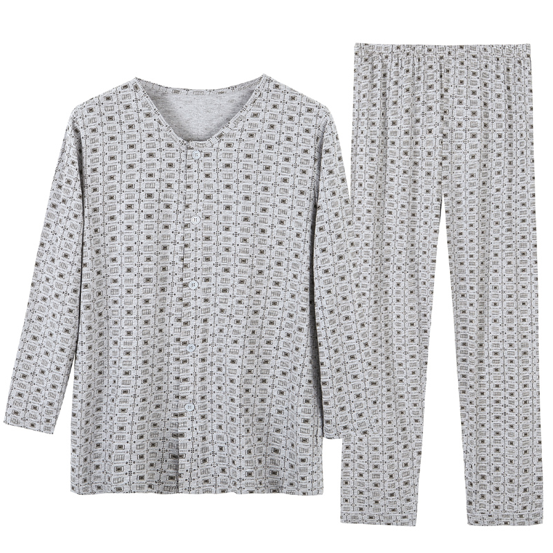 Summer pure cotton men's sweatshirt ensemble Son Long Sleeves Pyjamas Pyjamas Pants Home Suit Suit Loose Mouth Straight Drum Wide Loose Mouth