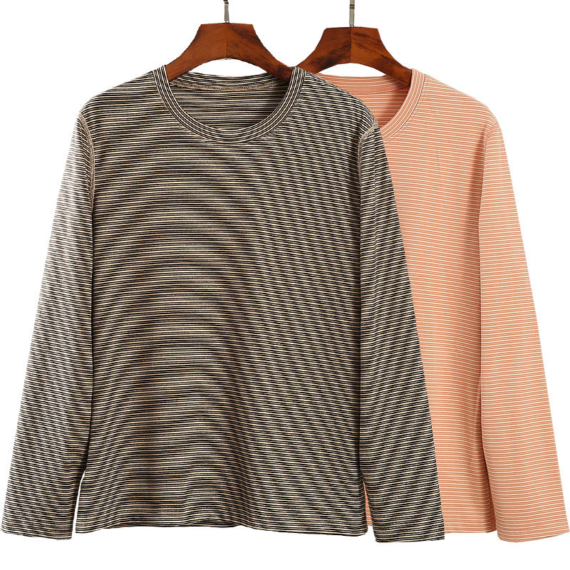 Middle Aged Lady Round Collar Winter Thick Striped Autumnille Double Face Grinding and Heating Thin elastic warm long sleeves Nets