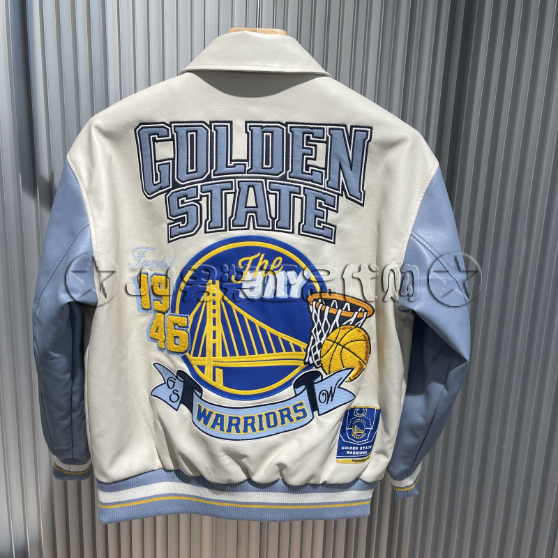 Jack & Jones Unisex Nba Warriors Fashion Patchwork Pu Jacket Leather Coat 223409003 F19