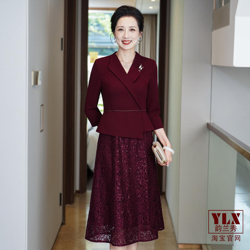 Light Luxury and High-End Mother-Of-The-Bride Wedding Banquet Outfit 2026 New Style Faux Two-Piece Brand Mother's Dress Evening Gown Toast Dress