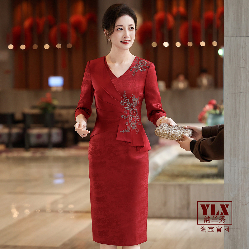 2026 New Style Wedding Banquet Dress for Mother-In-Law, Mother of the Bride, Mother of the Groom, Evening Gown That Covers the Belly, Dress for Mother