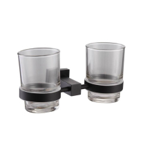 German high-end bathroom toilet stainless steel black double mouthwash cup holder toothbrush cup set glass cup