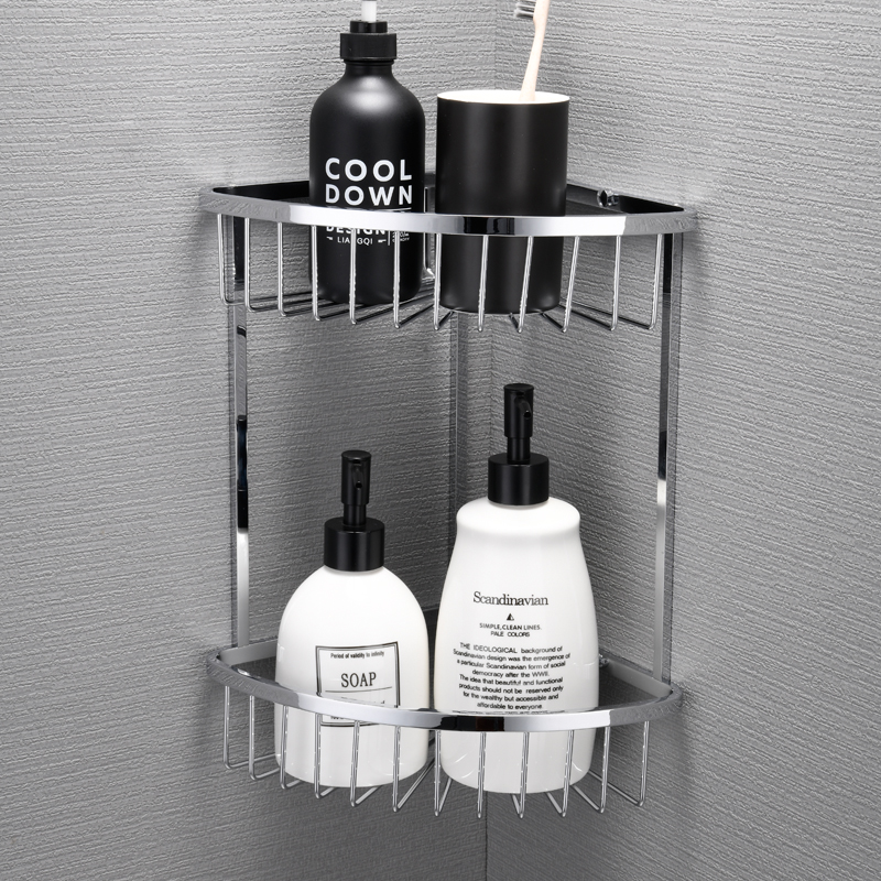 New German high-end all-copper solid bathroom tripod bathroom shelf double-layer triangular mesh basket corner shelf