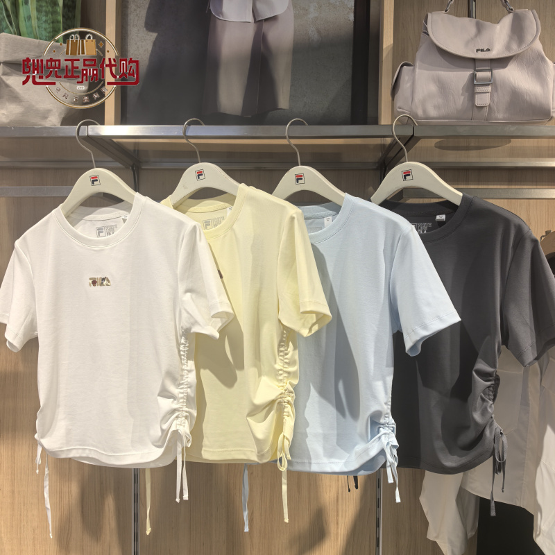 Fila Women's Clothing 2026 Summer New Colorful Short T-Shirt Round Neck Sports Knitted Short-Sleeved Shirt F11W629102