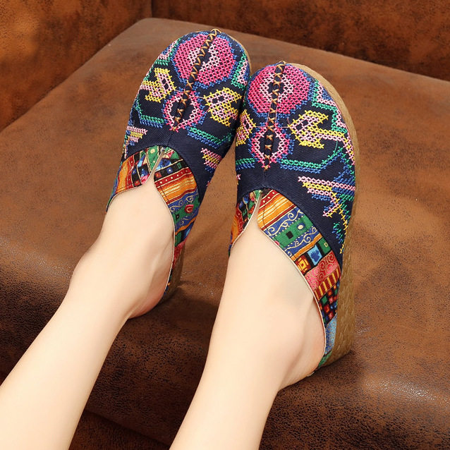 Ethnic style features pure handmade linen embroidery woven cross stitch shoes literary embroidery retro women's slippers trendy models