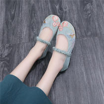Original Hanfu shoes Womens National ancient style shoes increase flat embroidered shoes womens bow shoes
