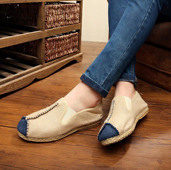 Yunnan straw sandals men's handmade linen shoes male linen ground beef tendon soft bottom one foot pedal casual shoes Bean Bean Shoes One generation