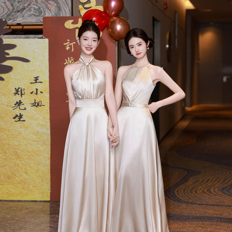 Satin Plus-Size Bridesmaid Dress 2026 New Champagne Color Wedding Bridesmaid Dress High-End Bridesmaid Gown for Best Friends and Sisters Satin Plus-Size Bridesmaid Dress 2026 New Champagne Color Wedding Bridesmaid Dress High-End Bridesmaid Gown for Best Friends and Sisters