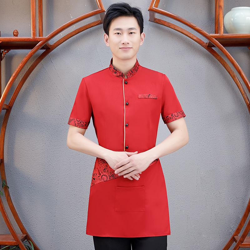 quần áo công việc Waiter của ngắn tay nhà hàng trà đạo Trung Quốc sạn quần áo ăn lẩu nhà hàng nhà hàng mùa hè váy của nam giới và phụ nữ phù hợp