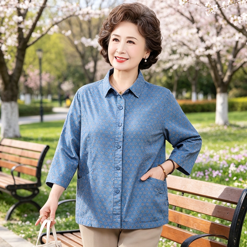 Middle-Aged and Elderly Women's Pure Cotton Shirts, Loose-Fitting Collared Cardigan Tops, Summer Wear for Mothers, All-Cotton Shirts, Elegant for Older Women Middle-Aged and Elderly Women's Pure Cotton Shirts, Loose-Fitting Collared Cardigan Tops, Summer Wear for Mothers, All-Cotton Shirts, Elegant for Older Women