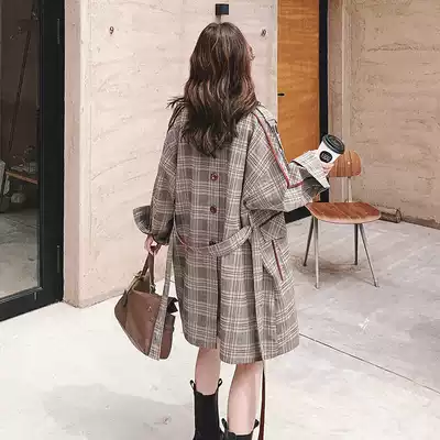 SADO YINER large size fashion small man medium long version windbreaker female 2021 autumn retro loose plaid jacket