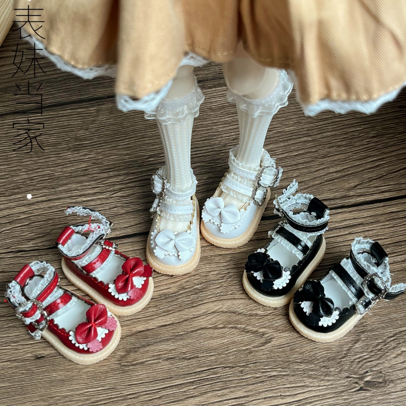 [Lolita Lace Court Leather Shoes] Five or Six-Point Doll Shoes 30cm Bjd Doll Shoes 1:6 Chubby Body Shoes
