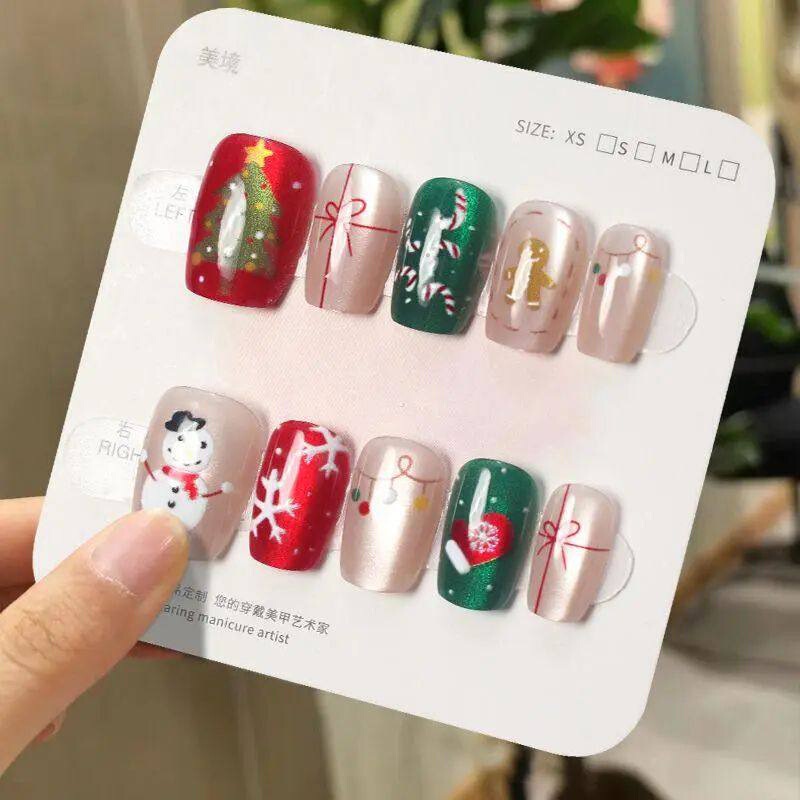 Handmade Children's Nail Art Wearable Short-Style Snowman Christmas Fake Nail Stickers 2026 New Model Handmade Children's Nail Art Wearable Short-Style Snowman Christmas Fake Nail Stickers 2026 New Model