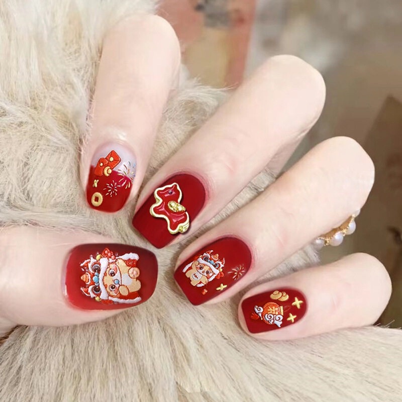 2026 New Model Children's Nail Art Wearable Nails with a High-End Feel, Short Matte Gold Foil Year of the Horse 24-Piece Fake Nail Stickers 2026 New Model Children's Nail Art Wearable Nails with a High-End Feel, Short Matte Gold Foil Year of the Horse 24-Piece Fake Nail Stickers