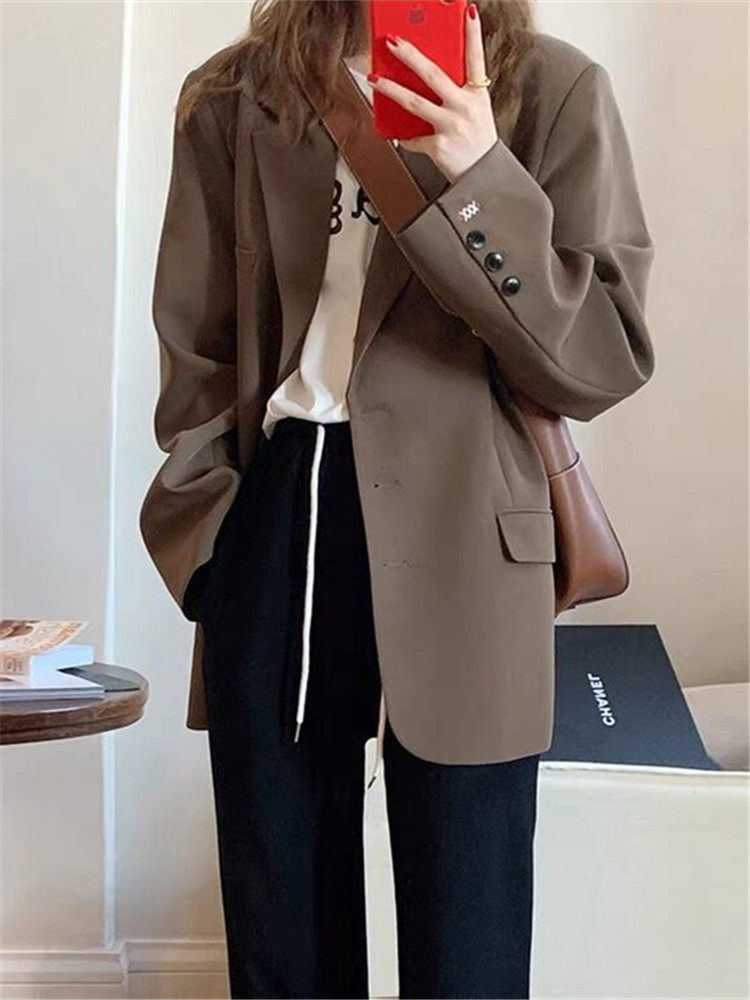 Curry Suit Jacket Lady 2022 Spring Fall New Korean Version Loose Casual Little Subshort Early Autumn Little West Suit