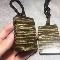 Gold silk Nan no matter brand gloomy wood small leaf Zhen Nan log ebony green material pendant full of gold silk water wave handle