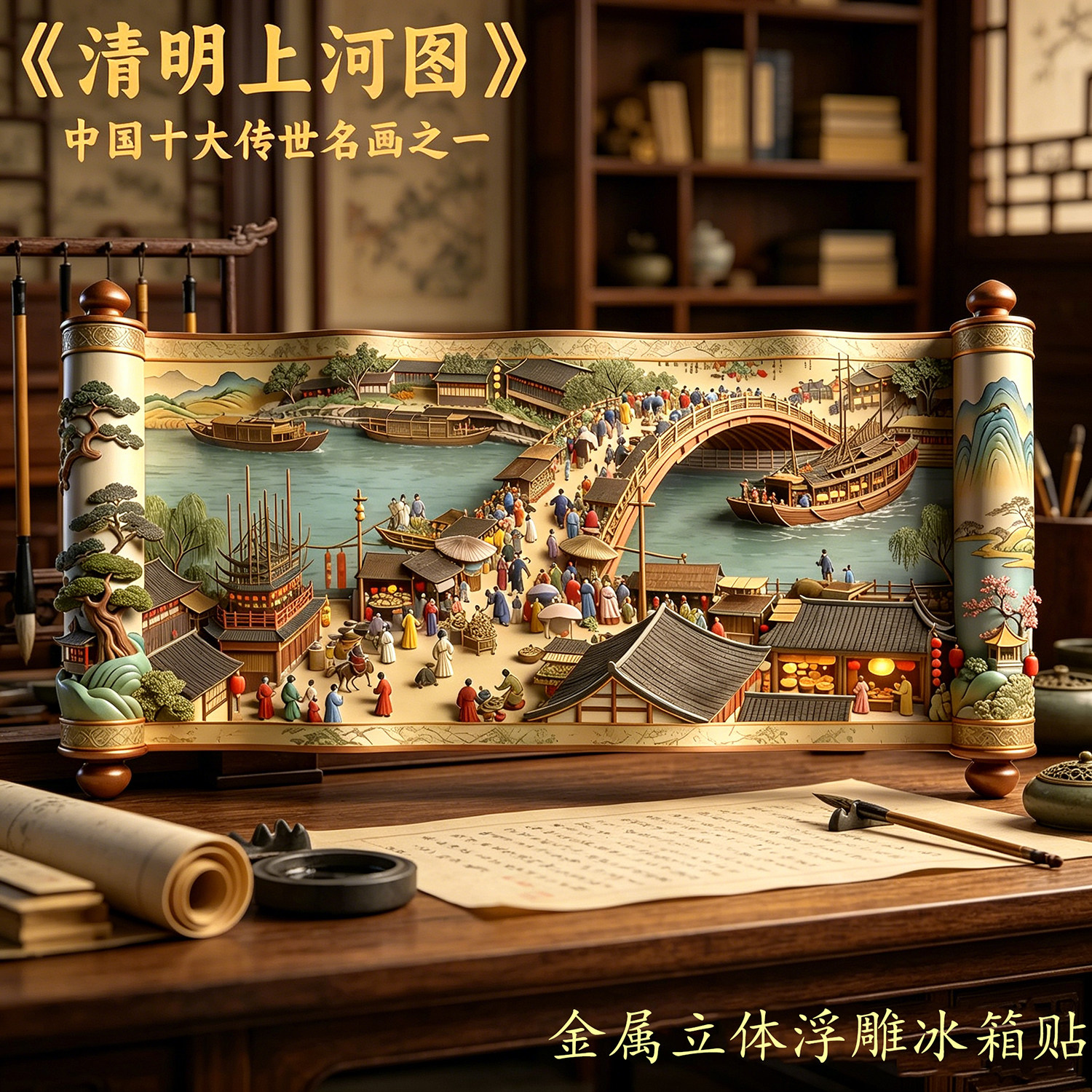 五路財神金屬立體冰箱貼 可轉動招財擺飾