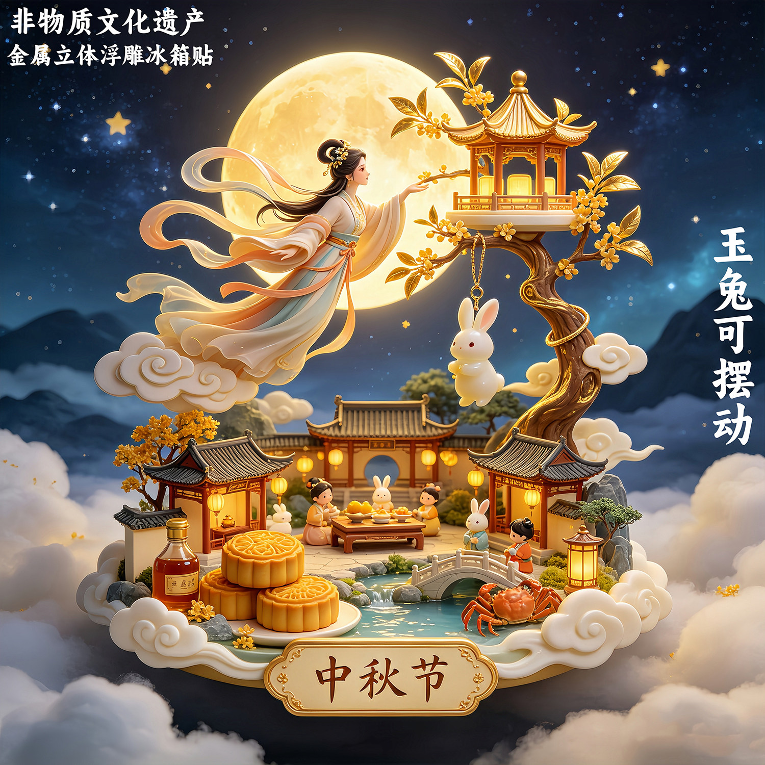 五路財神金屬立體冰箱貼 可轉動招財擺飾