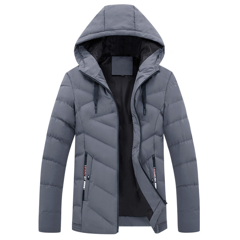 Men's thickened cotton winter new short slim hooded warm cotton coat large size solid color tide brand casual jacket
