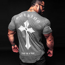 European And European Muscle Fitness Buddy Mens Clothing Short Sleeve T-shirt Summer Bike Sports Training Fashion Round Collar T-shirt Trend