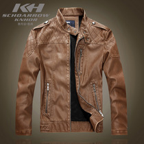 Leather jacket Male style collar washed PU leather jacket Nostalgic Scooter Motorcycle Locomotive rider Rider Riding Suit