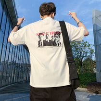 Short-sleeved t-shirt mens summer casual half-sleeve tide brand ins trend loose summer dress printed top clothes students five-quarter sleeves