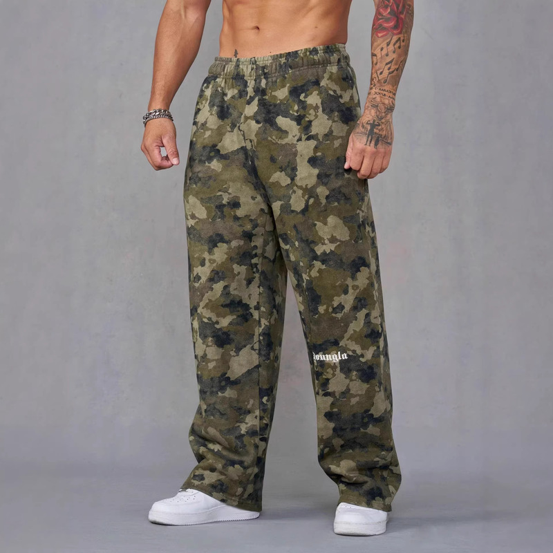 Youngla New American-Style Men's Sports Pants Jogging Muscle Fitness Embroidered Straight Casual Long Pants