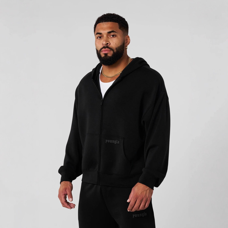 Youngla American Style New Men's Zip-Up Sweatshirt Jacket Jogging Sports Fitness Printed Casual Hooded