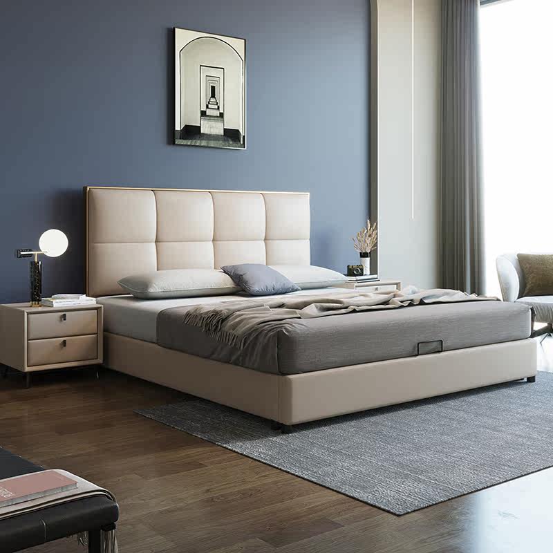 Light and luxurious bed ins net red beds 1 8 m main bedroom with wedding bed storage Soft bunk beds Modern minimalist Double beds genuine leather beds