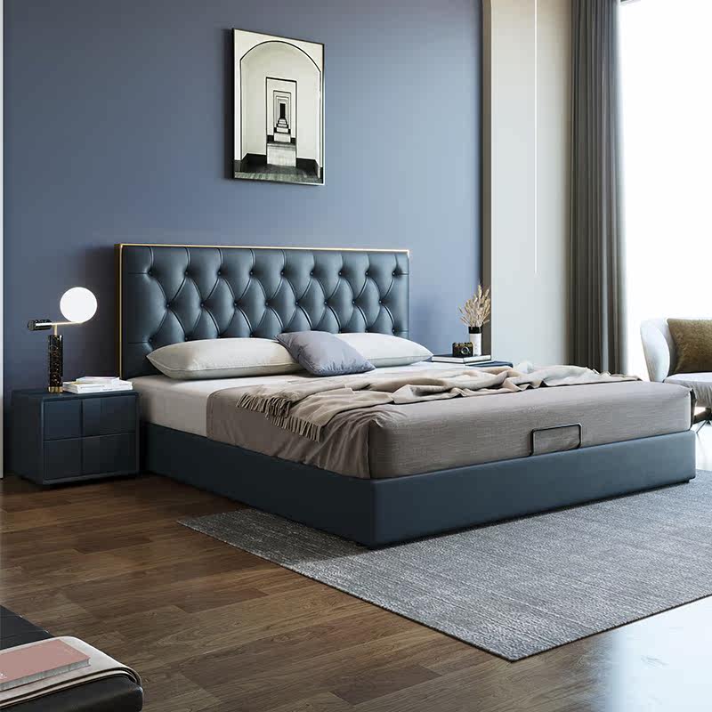 Light luxury bed 1 8 meters modern minimalist soft nuptial bed master bedroom with double bed 1 5 meters of small-sized storage high box bed