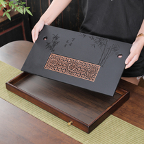 Black gold stone tea tray household kung fu tea set water storage tea table black sandalwood solid wood drainage dry bubble table office tea tray