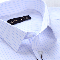 Fu Shen Summer Mens Short Sleeve Shirt Business Dress Career Top Blue Pinstripe Middle-aged Shirt White Inch Shirt