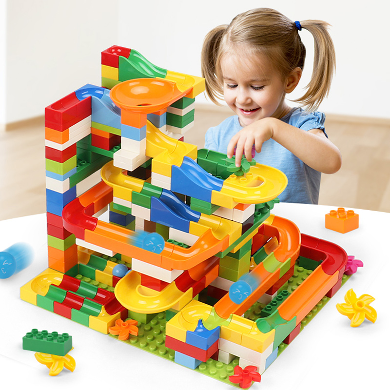 Children's wall assembly toy educational building block table big particle rolling ball track building block 2-3-5-6 year old girl boy