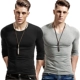 Круглая шея черная десять V -neck Цветочная пепела