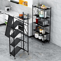 Free-to-install folding kitchen supplies shelve floor type multilayer oven to put pan with microwave storage containing shelf