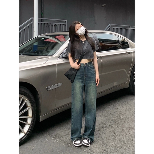 纯哥家 Ретро прямые свободные джинсы, весенние штаны, высокая талия, свободный крой