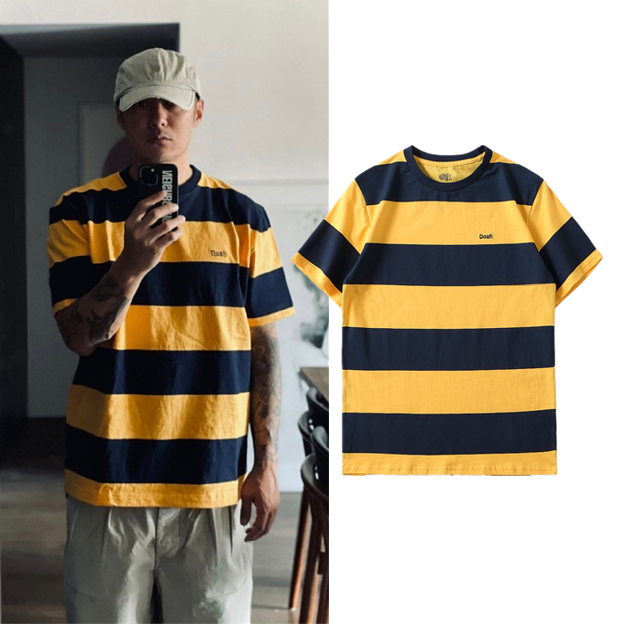 mdns Yu Wenle bicolor stripe pure cotton short sleeve T-shirt male style casual short sleeve T summer loose half sleeve ins tide
