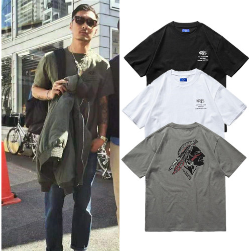 Yu Wenle Tide Card MDNS Short Sleeve T-Shirt Male size Loose Pendant Sense Round Collar Pure Cotton Half Sleeve Summer Dress Blouses