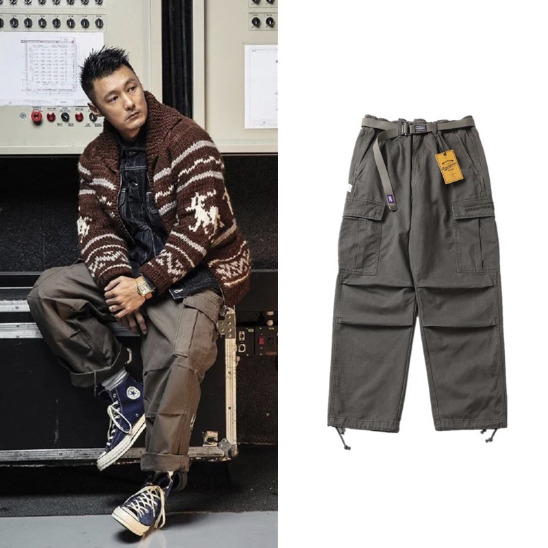 Shawn Yue Japanese Retro Trendy Casual Straight-Leg Loose Heavy-Duty Washed Outdoor Multi-Pocket Cargo Pants for Men