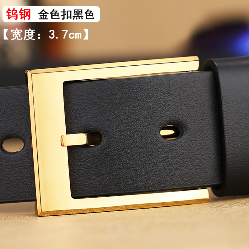 images 21:VGXOUE belt men's leather youth tide belt casual middle-aged first layer pure cowhide belt stainless steel pin buckle