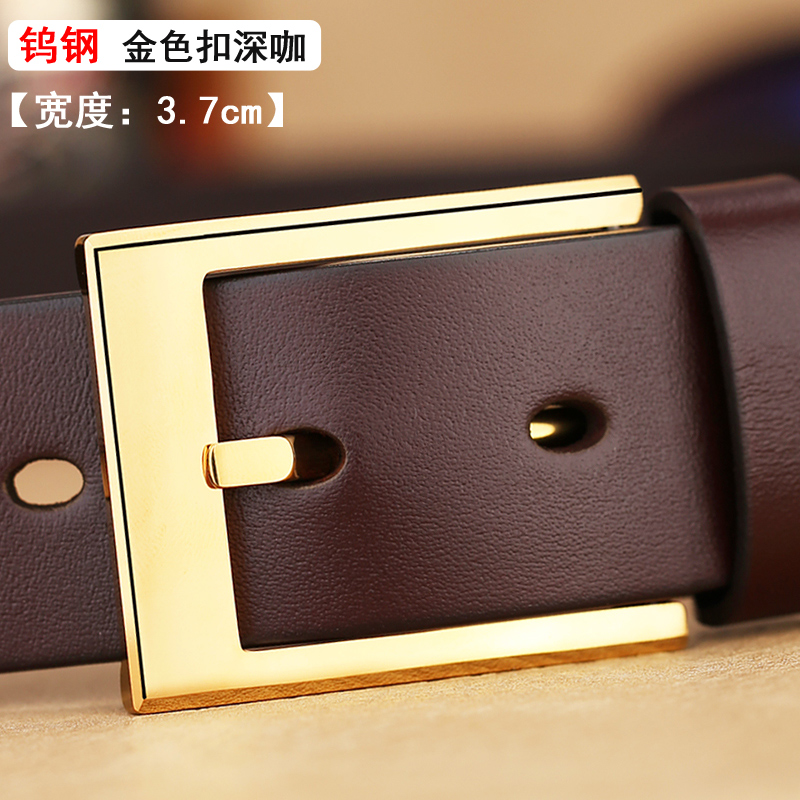 images 20:VGXOUE belt men's leather youth tide belt casual middle-aged first layer pure cowhide belt stainless steel pin buckle